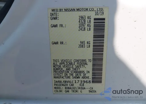 2020 Nissan Altima S Fwd из США, поврежденный, VIN 1N4BL4BVXLC173968